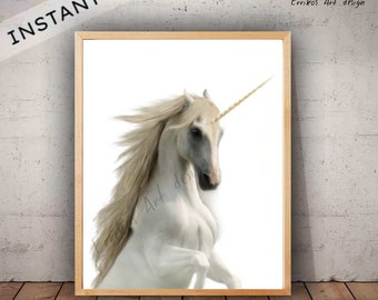 Unicorn White Art Print Wall Art Digital download