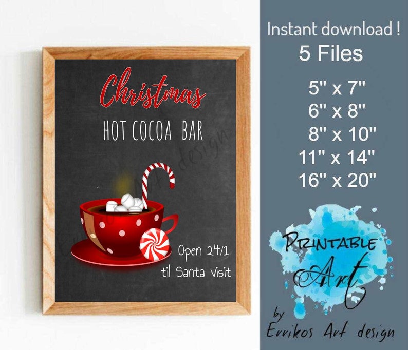 Christmas hot cocoa Art Print, Instant download, Christmas wall art, Digital Wall Art, Home Decor, Christmas wall decor, Christmas gift image 2