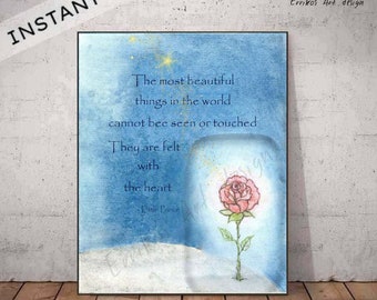 Little Prince rose art print quote instant download, Baby Nursery decor, Nursery wall art, kids wall art decor, little prince nursery decor