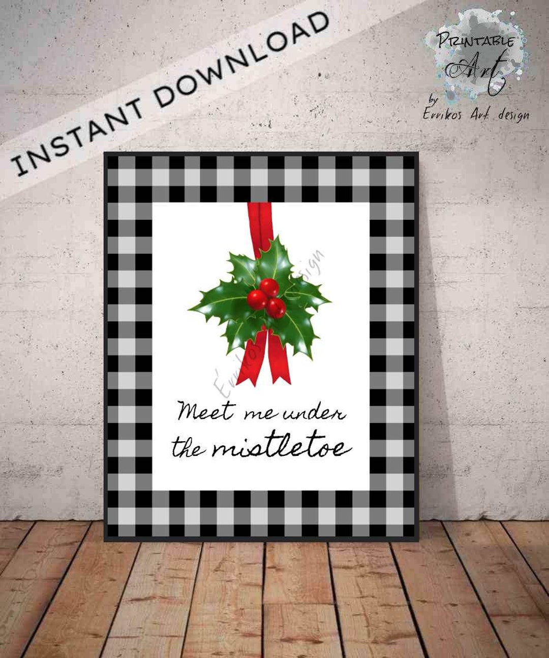 Christmas Mistletoe Art Print Instant Download, Printable Christmas ...