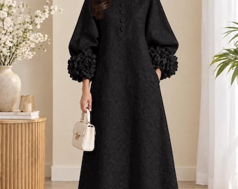 Maxi Dress | Floral Sleeve Dress | Elegant Womens Dress | Long A Line Dress | Modest Fashion