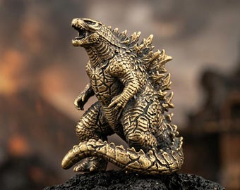 Figurine Godzilla Kaiju en laiton jaune pour Halloween, décoration de bureau brutaliste de science-fiction