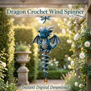 Virkad vindspinnare i PDF-format, skulptural smaragdgröna drakespiral, fantasivägg- och trädgårdsdekor, avancerad virkning, nedladdning