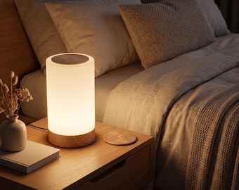 Touch Control Bedside Lamp, 13 Color LED Night Light with Remote, Wood Grain Mood Lamp