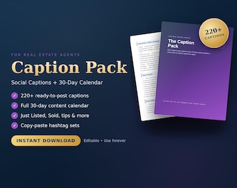 Pack de légendes pour les réseaux sociaux (immobilier) : plus de 220 publications et calendrier éditorial (PDF).