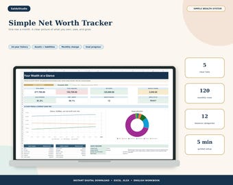 Simple Net Worth Tracker Spreadsheet for Excel, Monthly Assets and Liabilities