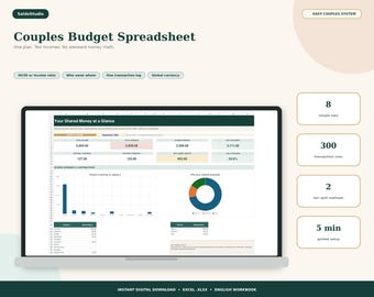 Couples Budget Spreadsheet for Excel, Shared Expenses and Fair Split Tracker