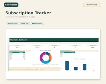 Subscription Tracker Spreadsheet | Monthly Bills & Renewal Calendar Excel