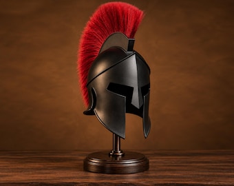 Casco de guerrero espartano con penacho rojo – Casco estilo corintio griego negro mate