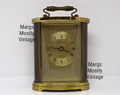 Vintage H. Samuel Carriage Mantle Clock Quartz Made in England Gold Bronze Tone