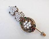 Vintage Hinged Hat Stick Pin Brooch with Pearls Roses and Hearts