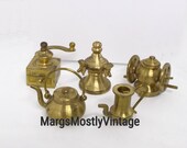 Vintage Brass Coffee Grinders Mills, Urn Samover, Tea Kettle, Pitcher Dollhouse Collectible Miniatures Made in Holland
