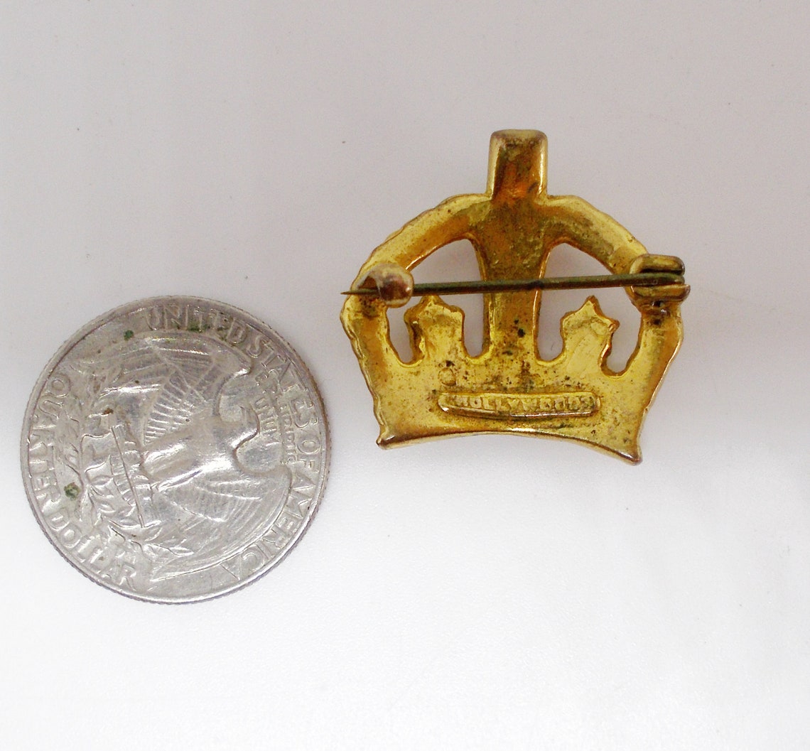 Vintage Crown Brooch Pin with Rhinestones Gold Tone signed Etsy