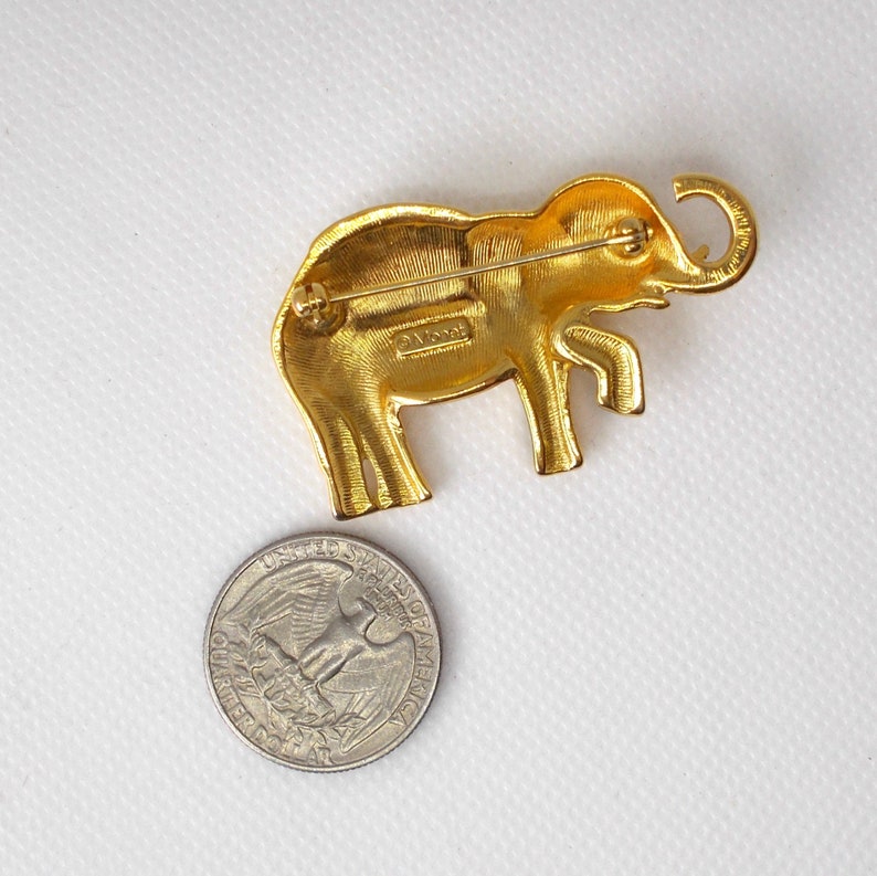 Vintage MONET Elephant Brooch Pin Clear Rhinestones signed Gold Tone