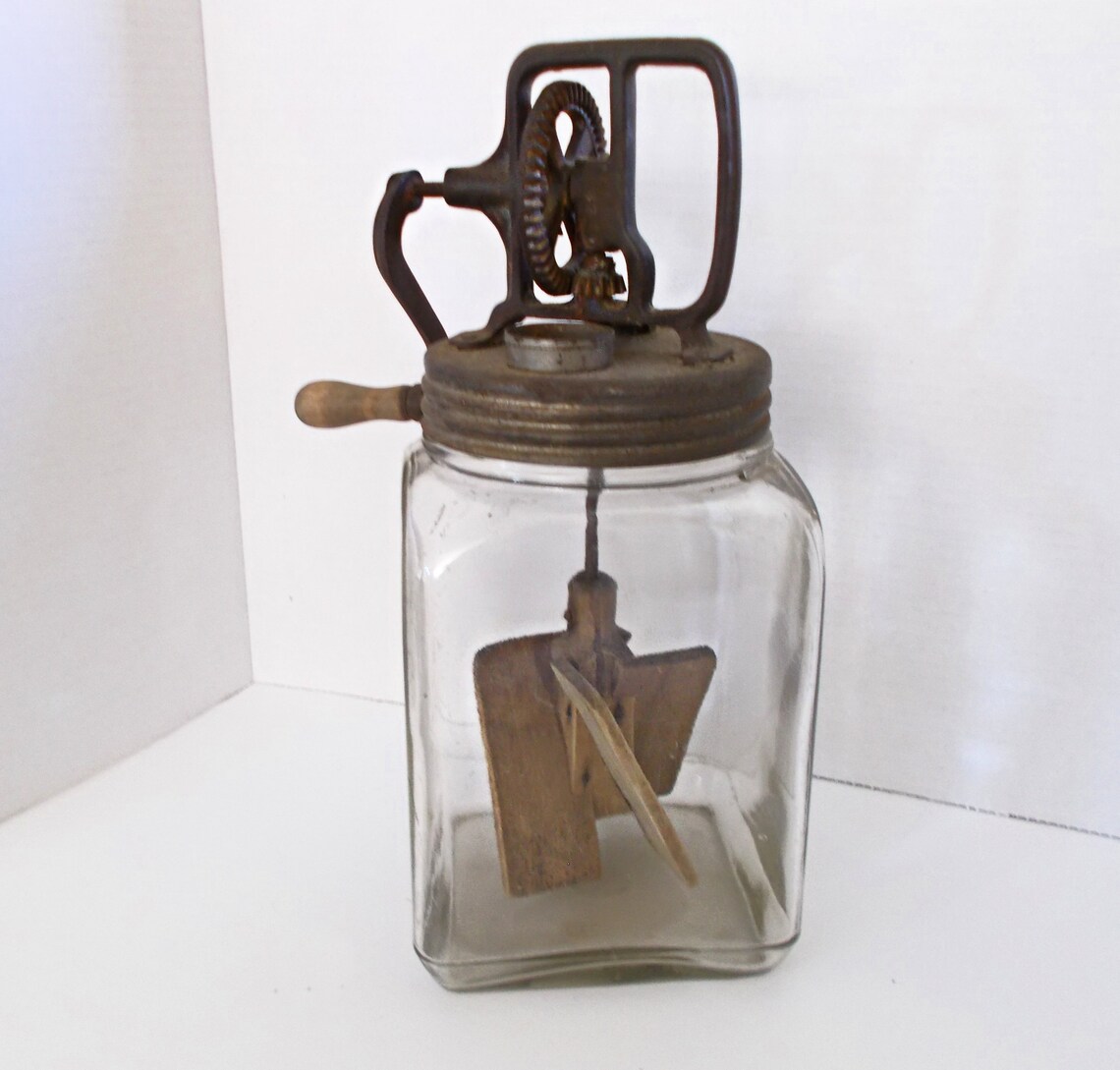Antique Glass Jar Butter Churn with Screened Pour Spout in Lid Etsy