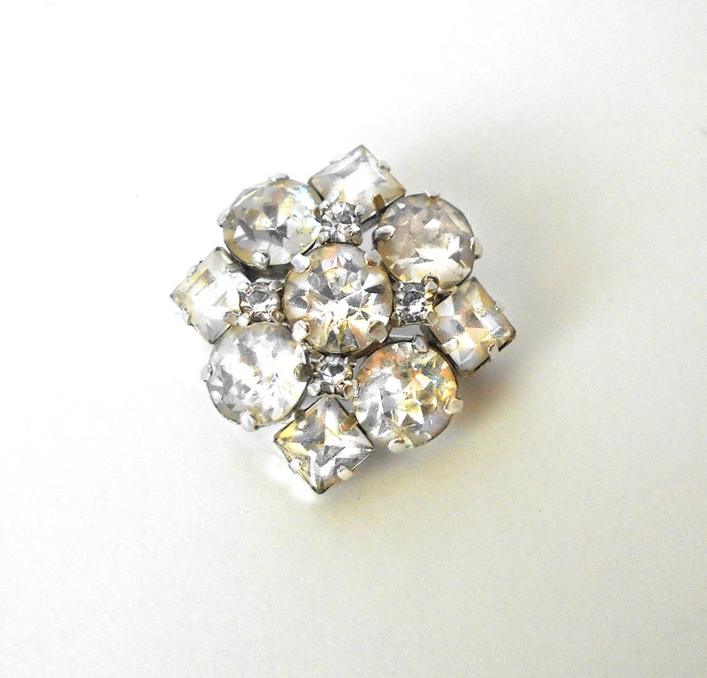Sterling Silver 925 Jay Flex Brooch Pin with Clear Rhinestones