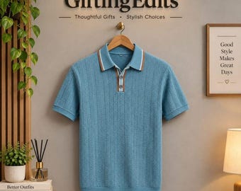 Men's Textured Knit Polo Shirt, Short Sleeve Casual Shirt, Classic Collared Pullover, Lightweight Summer Top, Smart Casual Menswear