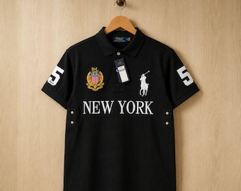 Black Polo Shirt, New York Graphic Print, Streetwear Top (Gift for Him)