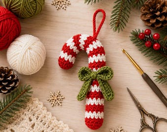 Christmas Candy Cane Ornament Pattern PDF - Crochet Tree Decoration