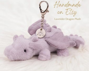 Lavender Dragon Plush Keychain, Kawaii Fantasy Bag Charm, Soft Plush Keyring