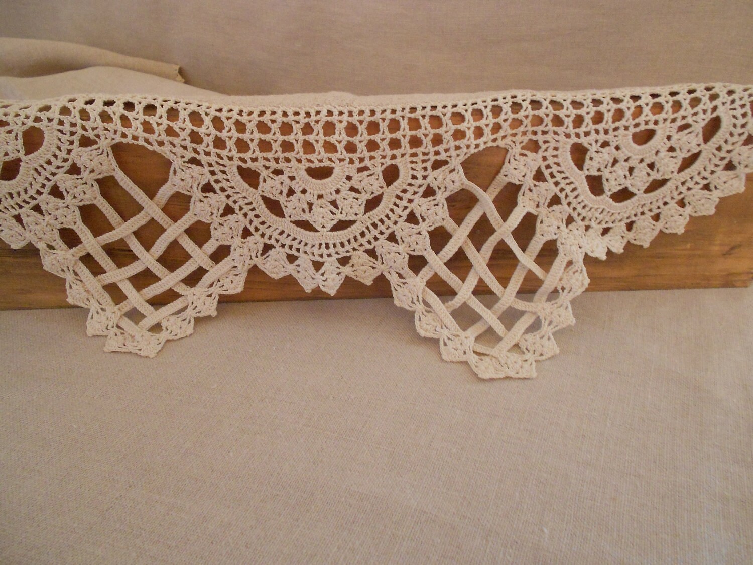 Vintage Homespun LInen Dresser Scarf with Unique Crocheted Etsy