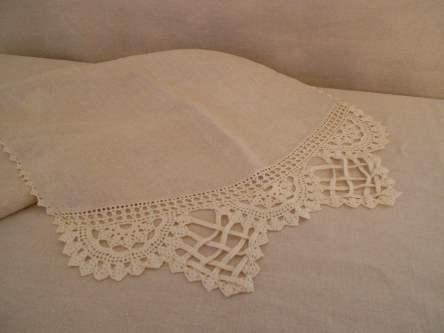 Vintage Homespun LInen Dresser Scarf with Unique Crocheted Etsy