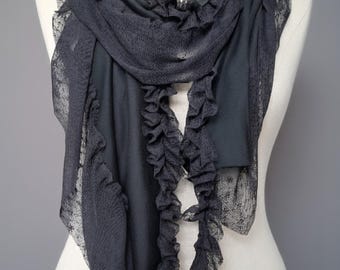 Cotton Ruffle Lace Scarf, Gifts for her, Winter Clothing and Accessory