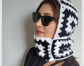 Handmade Crochet Balaclava: Boho Granny Square Festival Hood, winter hat, unisex hat, gifts
