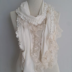 Unique Lace Off White Scarf Shawl Valentines Day Gift Women Gift for Her Girlfriend gift Birthday Bridesmaid Gift Valentine Accessories image 2