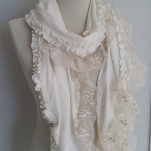 Unique Lace Off White Scarf Shawl Valentines Day Gift Women Gift for Her Girlfriend gift Birthday Bridesmaid Gift Valentine Accessories image 3