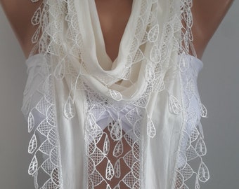 Handmade Cotton Scarf, Elegant Lace Wrap, Unique Christmas Gifts for Her