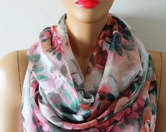 Floral Silk Chiffon Scarf Gifts For Her Women Fashion Accessories Fall Winter Scarf Gifts for Women Christmas Gifts Anniversary Gift Shawl