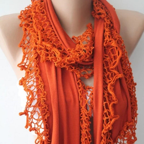 Burnt Peach Color Unique Ruffle Scarf Shawl Gift Scarf for Women  Personalized Gift for Her Girlfriend gift Lace Scarf BFF Mothers Day Gift