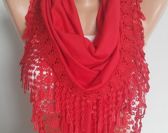 Red Christmas Gift Scarf Shawl Gift for Women Personalized Gift for Her Lace Scarf Birthday Gift Mother Gift Unique Christmas Gift