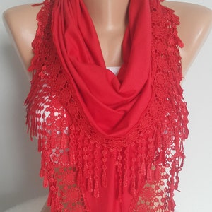 Red Christmas Gift Scarf Shawl Gift for Women Personalized Gift for Her Lace Scarf Birthday Gift Mother Gift Unique Christmas Gift image 1