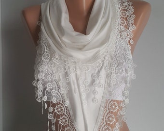 Creamy White Cotton Scarf, Gift for Her, Scarf for Women Gifts for Women Shawl Sister Girlfriend Gift Women Fashion Gift Mothers Day Gift