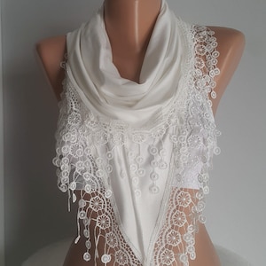 Creamy White Cotton Scarf, Gift for Her, Scarf for Women Gifts for Women Shawl Sister Girlfriend Gift Women Fashion Gift Mothers Day Gift image 1