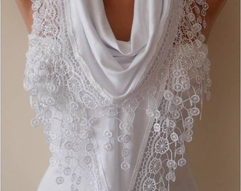 White Cotton Lace Scarf for Women Valentines Day Gift Wrap Shawl Gift for Her Cotton Sister Girlfriend Gift Mom Gift Valentine Accessories