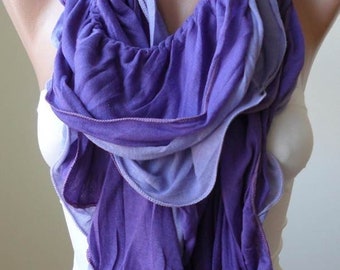 Handmade Lilac and Purple Ruffle Scarf - Combed Cotton, Scarf Women, Anniversary Gifts