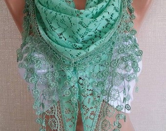 Nile Green Lace Scarf Shawl: Lightweight Women's Gift