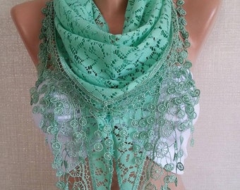 Nile Green Lace Scarf Shawl Women Gift Scarf for Her Girlfriend gift Lightweight Scarf Christmas Gift Unique Gifts Fall Scarf Urban Shawl