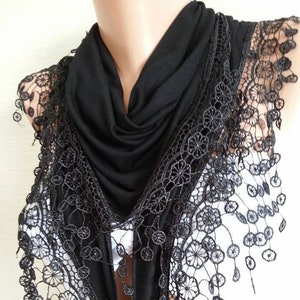 Black Cotton Scarf Shawl Gift Scarf Women Gift Scarf Personalized for Her Girlfriend gift for her Lace Scarf Mothers Day Gift image 2