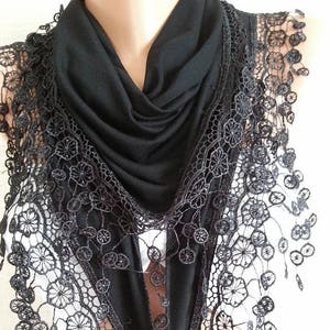Black Cotton Scarf Shawl Gift Scarf Women Gift Scarf Personalized for Her Girlfriend gift for her Lace Scarf Mothers Day Gift image 3