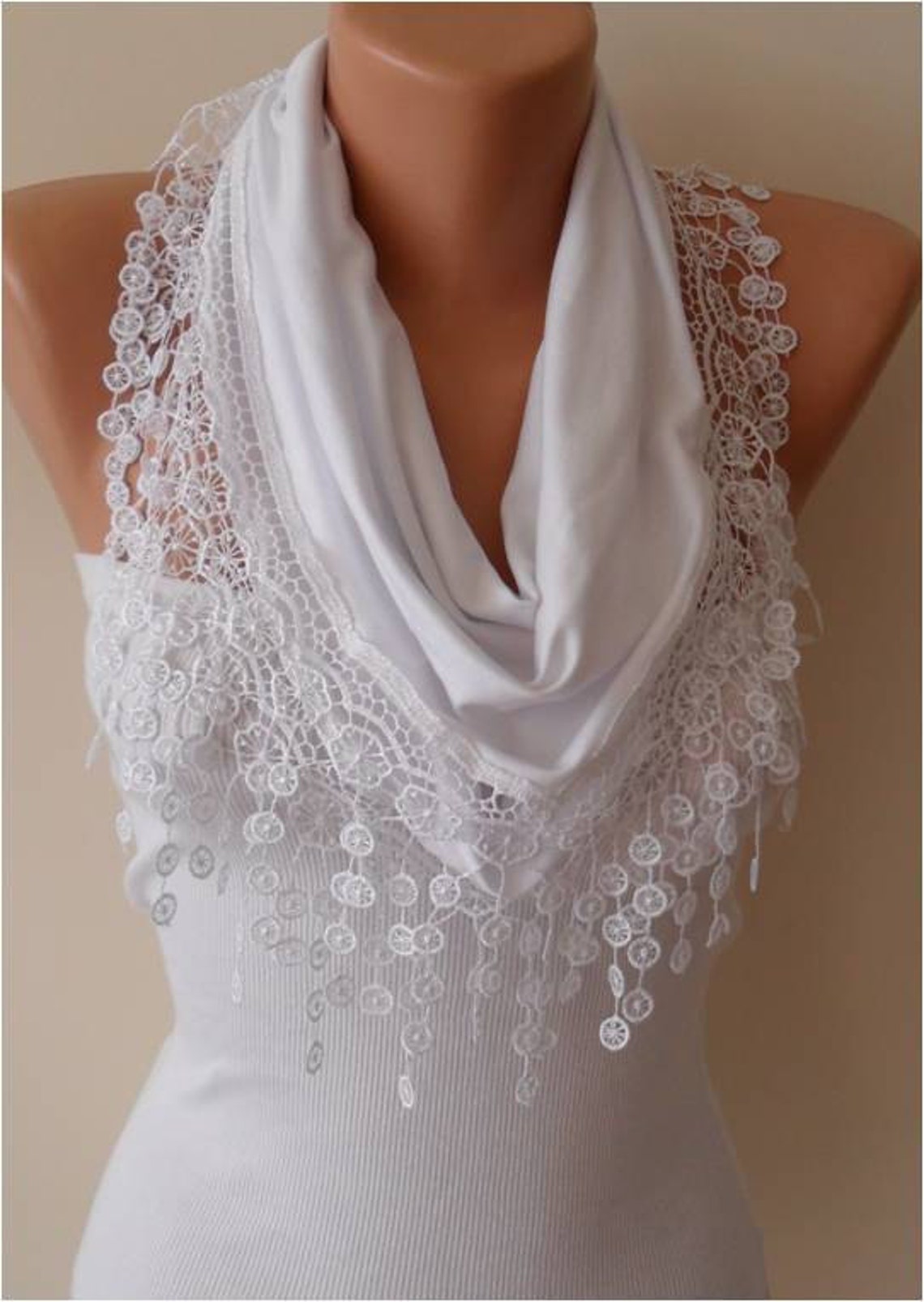 White Cotton Lace Scarf for Women Wrap Shawl Gift for Her - Etsy