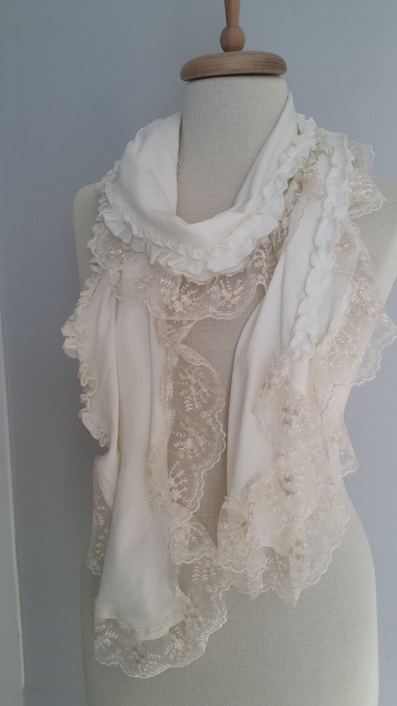 Unique Lace Off White Scarf Shawl Valentines Day Gift Women Gift for Her Girlfriend gift Birthday Bridesmaid Gift Valentine Accessories image 7