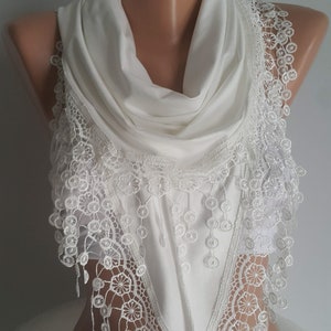 Creamy White Cotton Scarf, Gift for Her, Scarf for Women Gifts for Women Shawl Sister Girlfriend Gift Women Fashion Gift Mothers Day Gift image 4