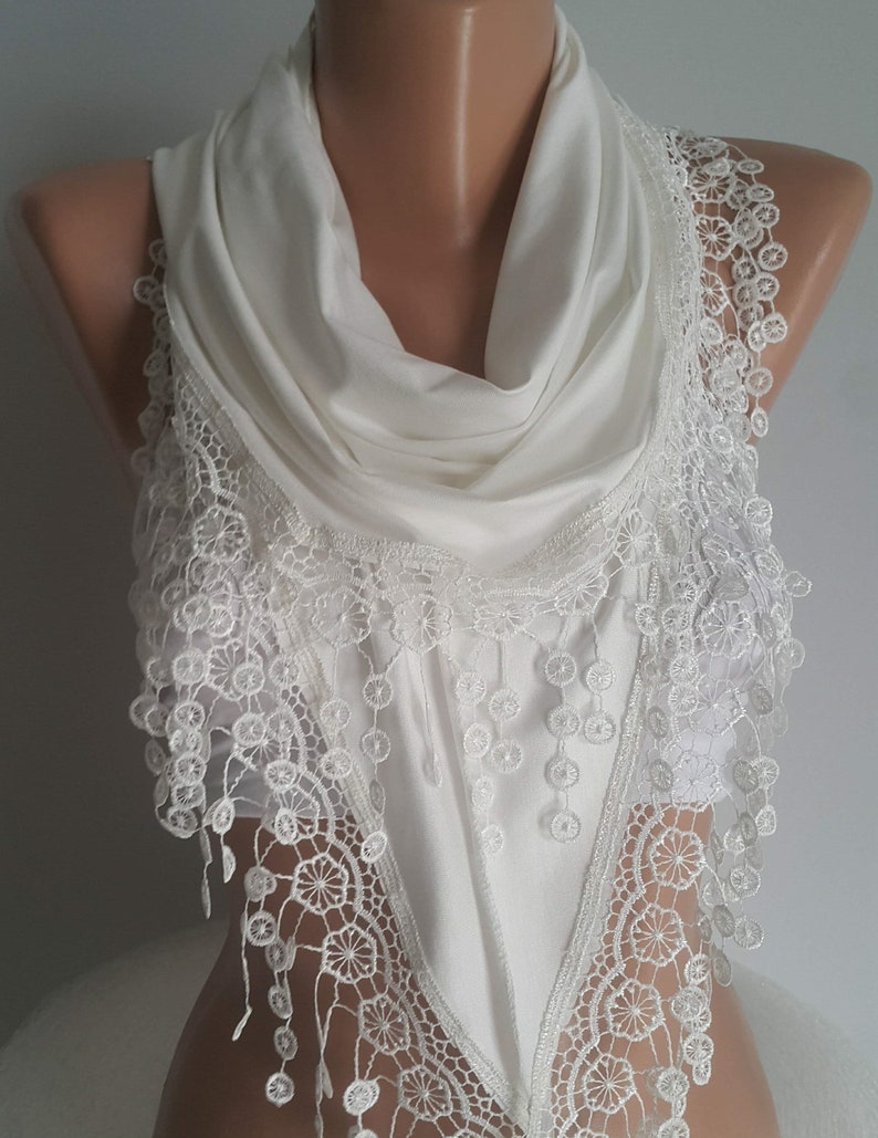 Creamy White Cotton Scarf, Gift for Her, Scarf for Women Gifts for Women Shawl Sister Girlfriend Gift Women Fashion Gift Mothers Day Gift image 4