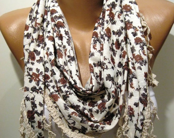 Beige Brown Grey and Elegance Shawl / Scarf With Lace - Etsy
