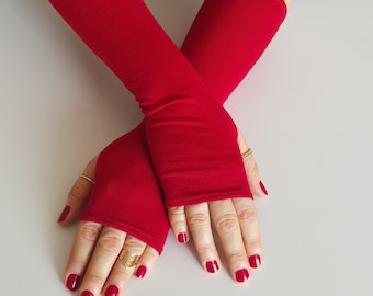 Handmade Red Fingerless Gloves: Arm Warmers for Women