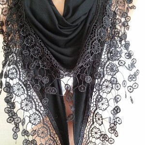 Black Cotton Scarf Shawl Gift Scarf Women Gift Scarf Personalized for Her Girlfriend gift for her Lace Scarf Mothers Day Gift image 4